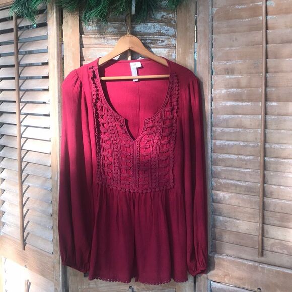 Alya Long Sleeve Lace Detail Top Red Size Medium - Picture 1 of 8